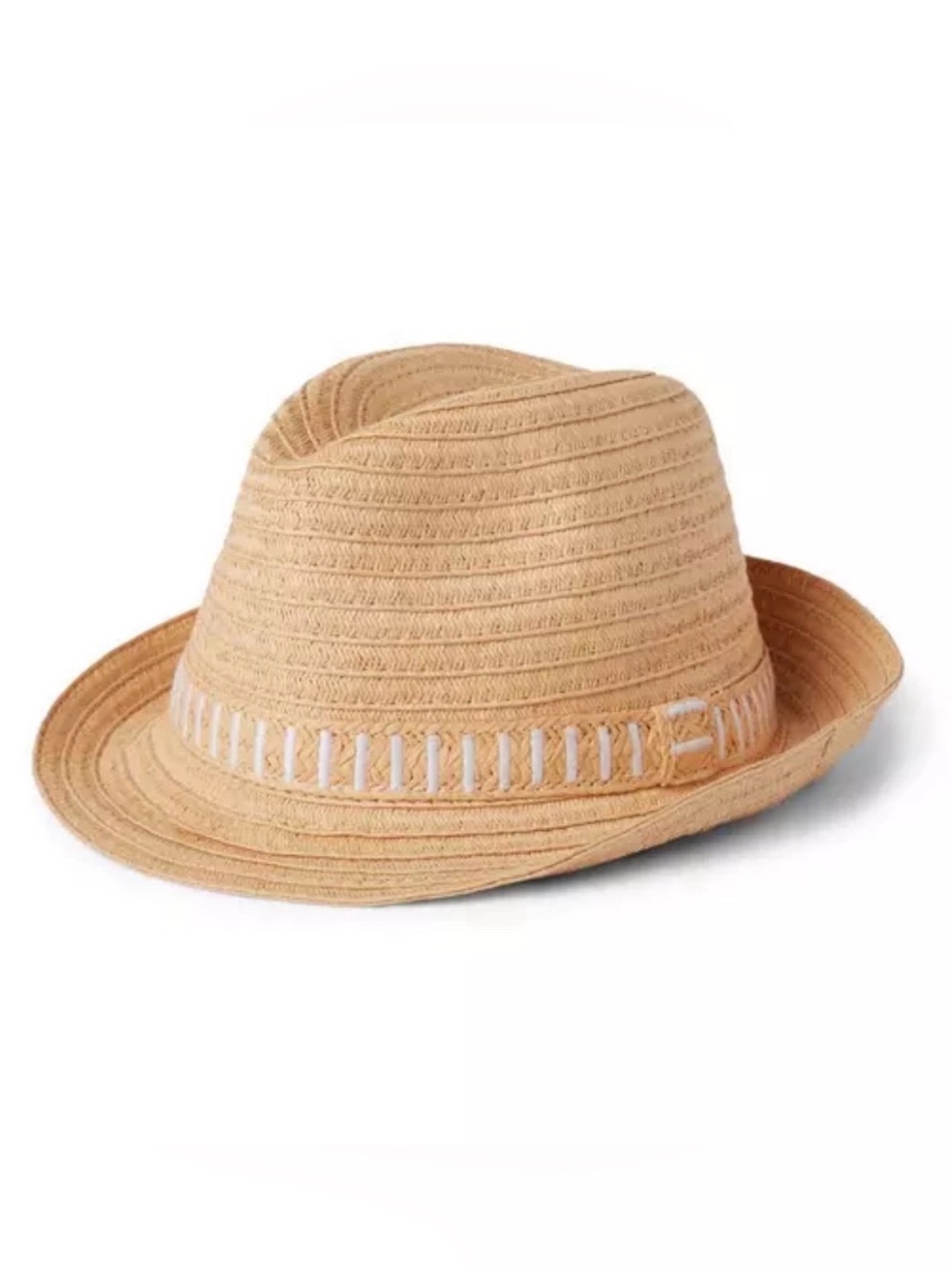 Janie and Jack Tan Straw Fedora Hat with White Trim Summer Beach Size 4-5 New